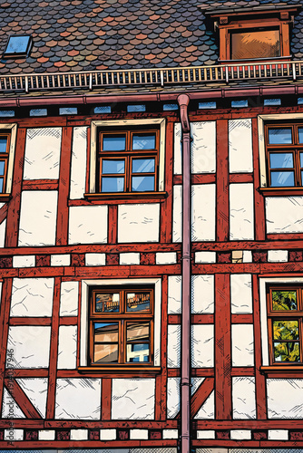 Comic-Style Half-Timbered House. 