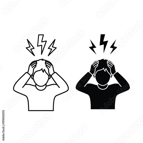 Vector illustration icon two simple line art illustrations of people experiencing stress or anxiety