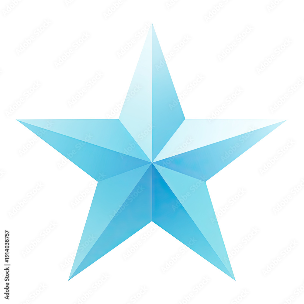 Fototapeta premium A five-pointed star icon, rendered in gradients of light blue and white against a black background