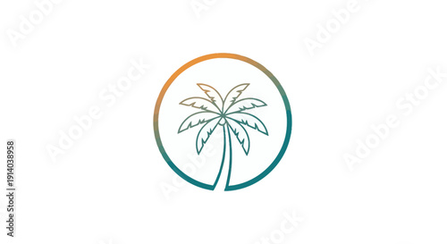 Tropical Palm Tree Icon in Gradient Circle, Minimalist Summer Vacation Symbol