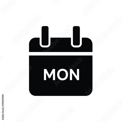 Vector illustration icon black calendar icon with monday displayed