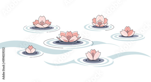 Cherry Blossom Petals Floating on Water, Spring Season, Delicate Floral Design