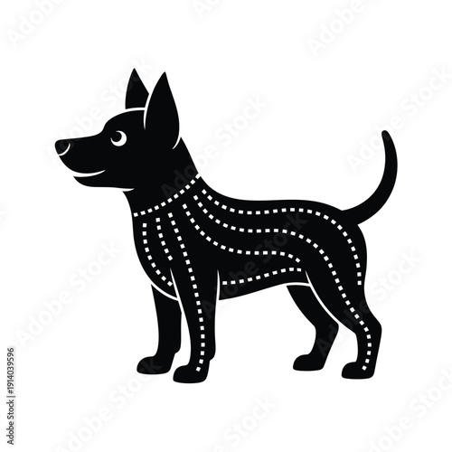 Tableau sur toile Stylized black silhouette of a dog with a dotted pattern coat