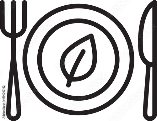 Plate with healthy food leaves icon representing vegetarian diet and proper nutrition meal