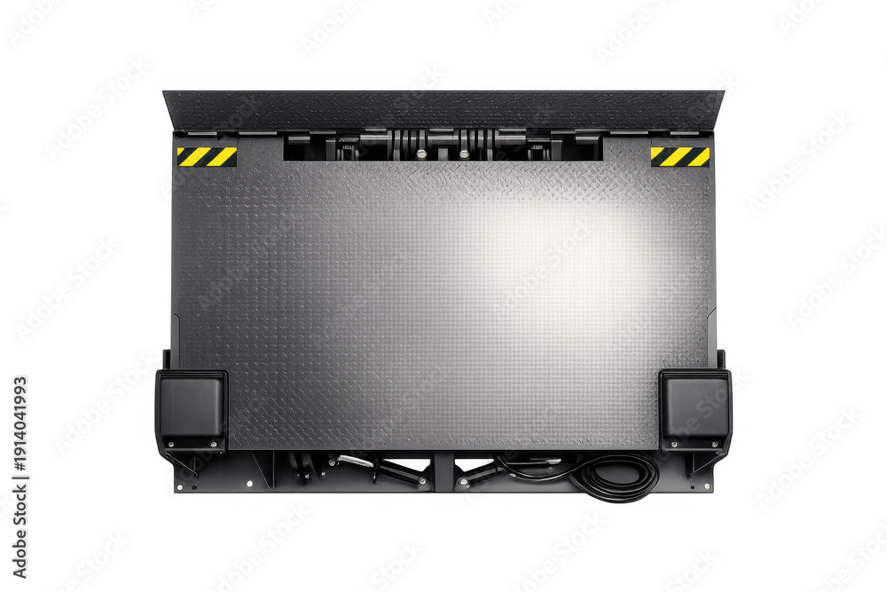 Obraz premium Modern industrial liftgate mechanism with textured platform and safety markings
