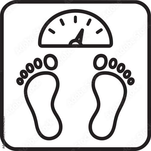 Bathroom weight scale icon with feet prints representing body mass monitoring and diet progress