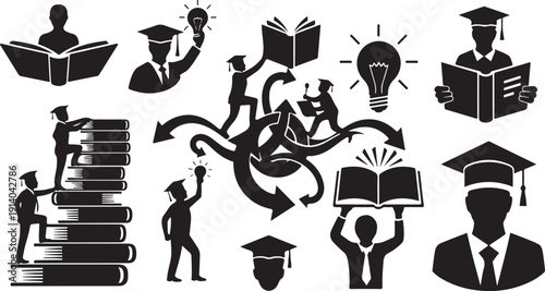 Education and Learning Concepts in Black and White Silhouettes