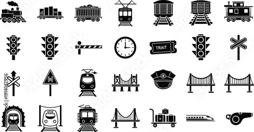 Comprehensive collection of black flat icons featuring industrial factories mehange symbols