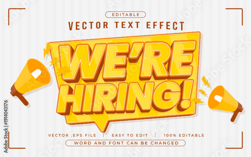We're Hiring 3D editable text effect style - Premium Vector
