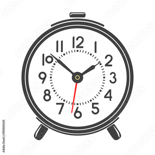 Grey alarm clock isolated on white background. Vector illustration. 