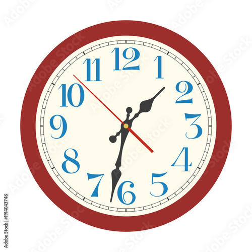 Vector red classic round  wall clock isolated on white background