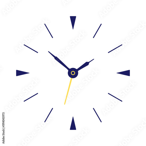 Vector white clock face with hands and minute divisions on white