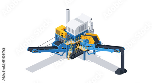 Industrial machinery with conveyor belts and processing equipment.