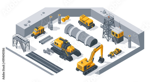 Industrial construction site with heavy machinery and equipment.