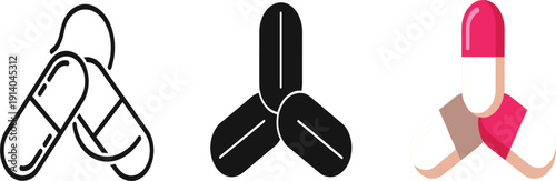 Capsule Medicine Icon Set with Pill, Tablet, and Drug Symbols for Healthcare, Pharmacy, Medical Treatment, and Prescription Design Elements