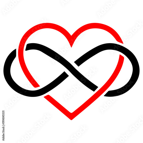 Red heart and infinity symbol intertwined love and eternity concept