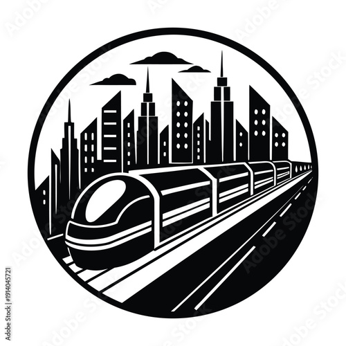 Hyperloop Transport Silhouette in Futuristic Tunnel 