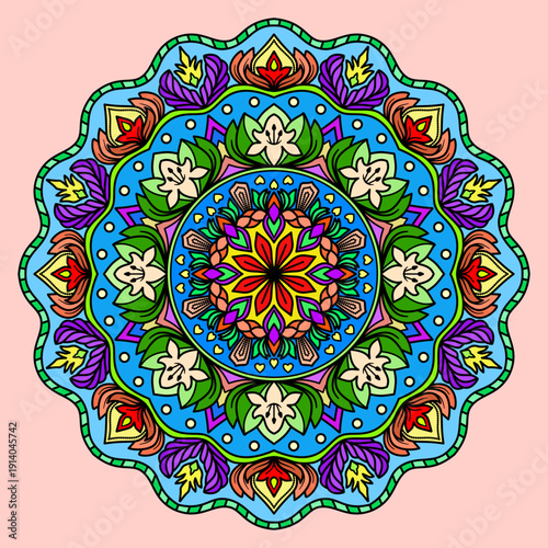 Multiple color vector vintage luxury round ornamental mandala, Vintage decorative elements. Oriental pattern, vector illustration. Islam, Arabic, Indian, Moroccan, Spain, Turkish, Pakistan, Chinese