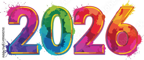 Vibrant 2026 number graphic with colorful textured design elements.