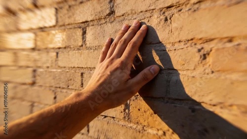First-person perspective; the character is dizzy, reaching one hand towards the wall to maintain balance.