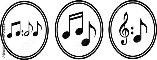 Music Note Icon Set with Melody, Treble Clef, and Sound Symbols for Audio, Song, Playlist, and Entertainment Design Elements