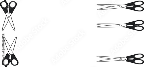 Scissors Icon Set with Open and Closed Cutting Tool Symbols for Office, Craft, Tailor, Haircut, and Stationery Design Elements