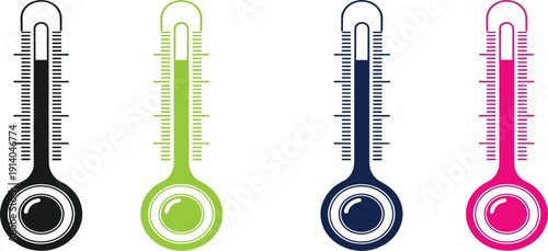Thermometer Temperature Icon Set with Hot and Cold Weather Measurement Symbols for Climate Forecast, Medical Check, and Environment Monitoring Design