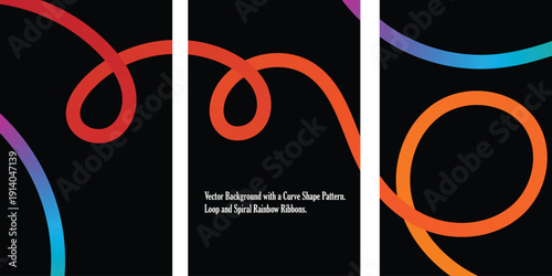 Vibrant rainbow wavy ribbons art design with colorful swirls and curves