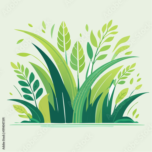 Stylized Green Foliage Illustration Showcasing Lush Plant Life and Organic Growth