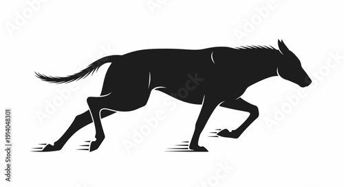 Abstract concept of a fast-moving canine, a black silhouette of a dog or wolf running with intensity and grace, symbolizing wild spirit