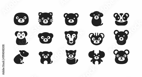 Cute Animal Head Icons, A Collection of Adorable Mammal Faces