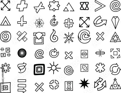 Collection of various mathematical and symbolic icons in black and white