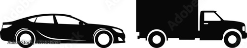 car, truck, vehicle, transport, logistics, shipping, delivery, silhouette, automotive, courier, freight, sedan, commercial, motor, vector