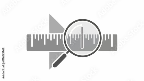 Magnifying glass with ruler and triangle.