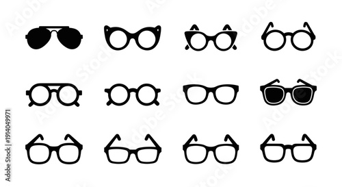 Glasses icon set with sunglasses eyeglasses round square frame vector
