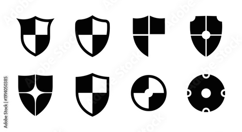 Shield icons set with protection security and defense symbols vector
