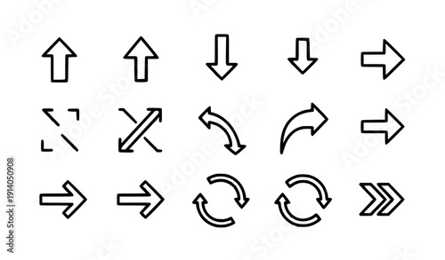 Minimal black arrow icon set with clean directional symbols for UI navigation and interface vector design