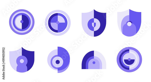 Collection of modern circular gradient app icons with abstract geometric symbols designed for mobile interfaces, fintech applications, digital tools, social media buttons, and futuristic UI kits, clea