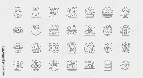 Minimalist Food and Drink Line Icons Set with Healthy Lifestyle Elements, isolated white background