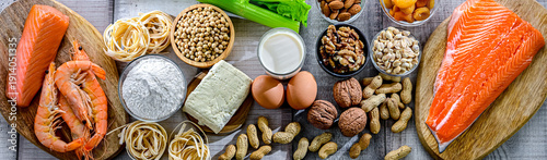 Wallpaper Mural Common food allergens including eggs, milk, soya, nuts, fish, seafood, wheat flour, dried apricots and celery Torontodigital.ca