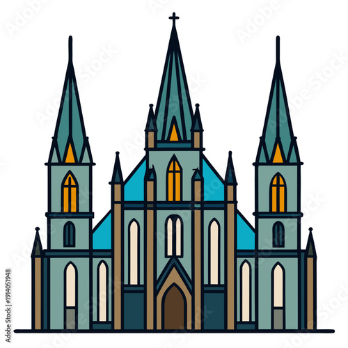 Majestic gothic cathedral with tall spires and stained glass windows showcasing architectural grandeur against a clear blue sky