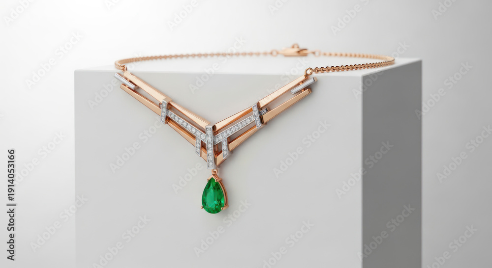 Fototapeta premium Luxury Emerald Pendant Necklace with Gold Chain.