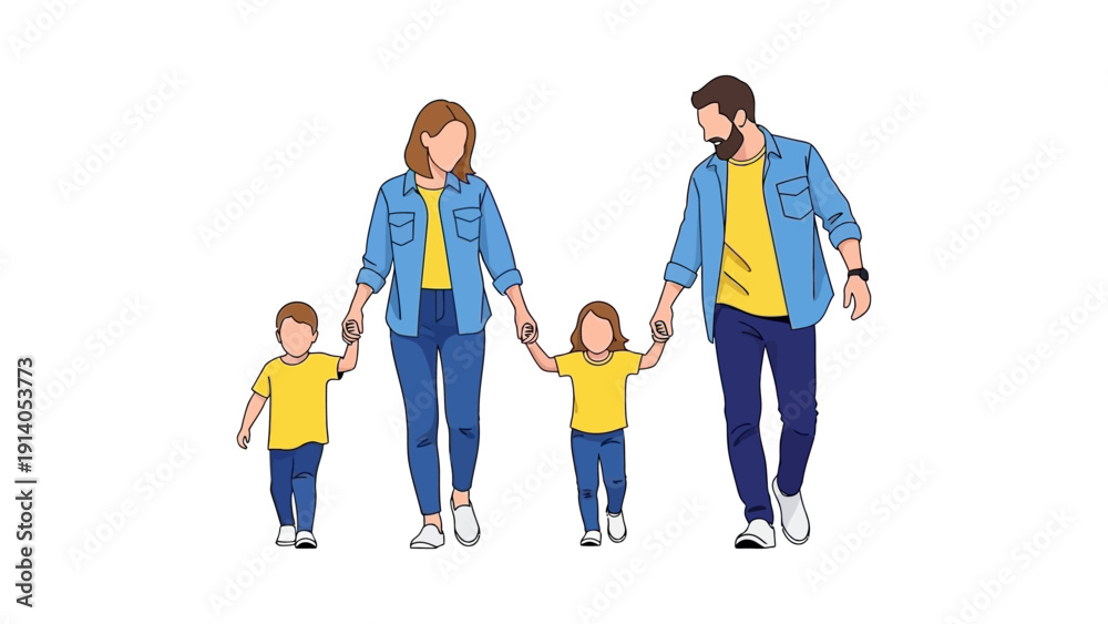 Fototapeta premium a happy family walking holding hands a vibrant illustration of parents and children showcasing unity love and support for family blogs.