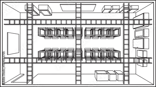 Architectural diagram illustrating the inner workings of an aircraft, capturing its internal design with meticulous detail and precision.