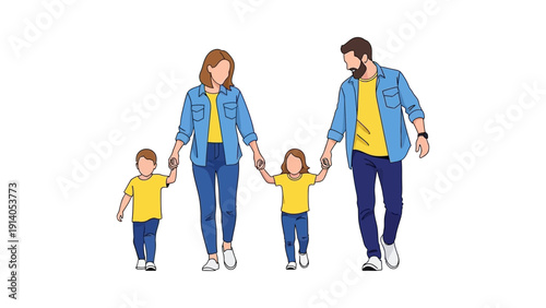 a happy family walking holding hands a vibrant illustration of parents and children showcasing unity love and support for family blogs.