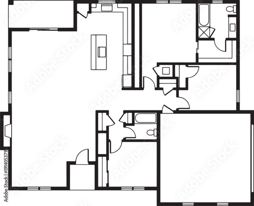 Modern blueprint showcasing detailed floor plan with rooms, layout design, and spatial arrangement.