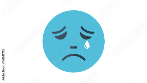 a lonely blue sad crying face emoji with a single tear depicting profound emotional distress and disappointment ideal for digital projects conveying grief and empathy.