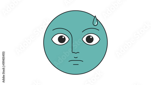 cartoon face with sweat drop a simple flat design illustration depicting anxiety stress nervousness or feeling overwhelmed.