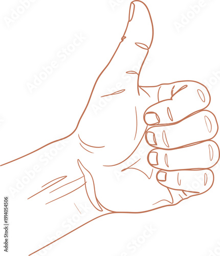 Human hand showing thumbs up gesture, approval and agreement concept. Vector illustration in outline style for web, app, ui element