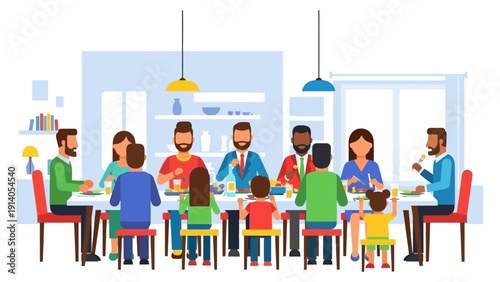 diverse family and friends enjoying a happy meal together around a modern dining table at home illustrating connection and shared joy